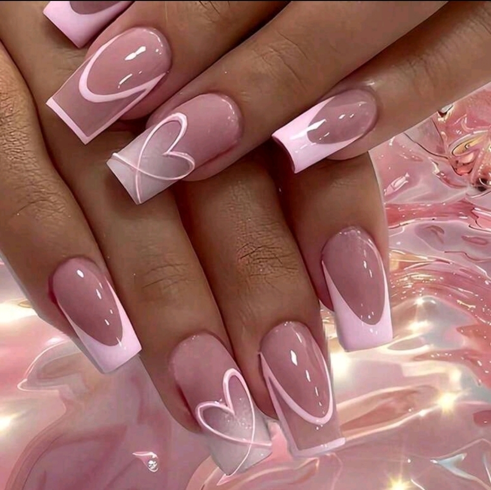 Pink French Heart Nail Art Set